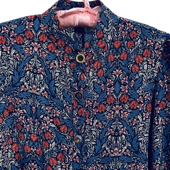 ZARA BLUE FLORAL PRINT LONG-SLEEVE BUTTON-DOWN BELTED MINI DRESS WITH POCKETS - Picture 14 of 16